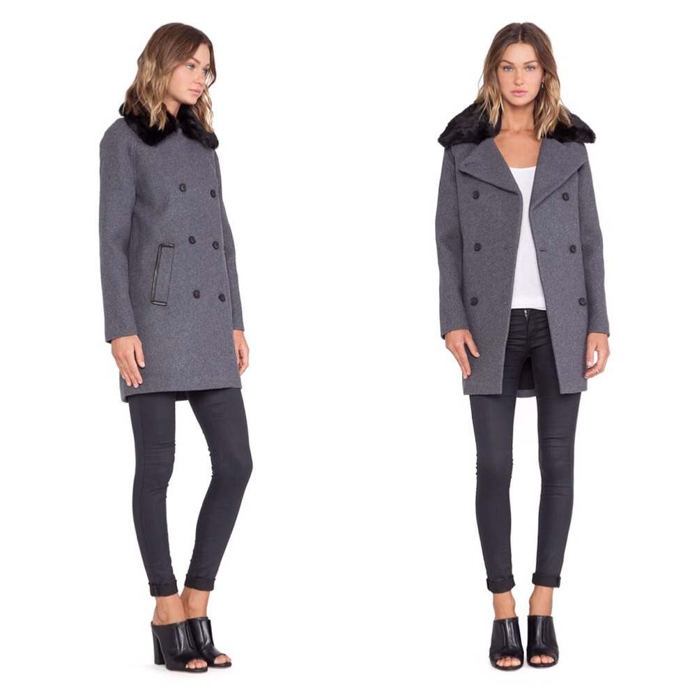 NWT SOIA & KYO JILL WOOL FAUX FUR COAT M